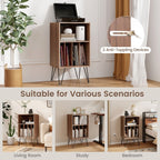 3-Tier Record Player Stand with Charging Station Shelf and 4 Dividers