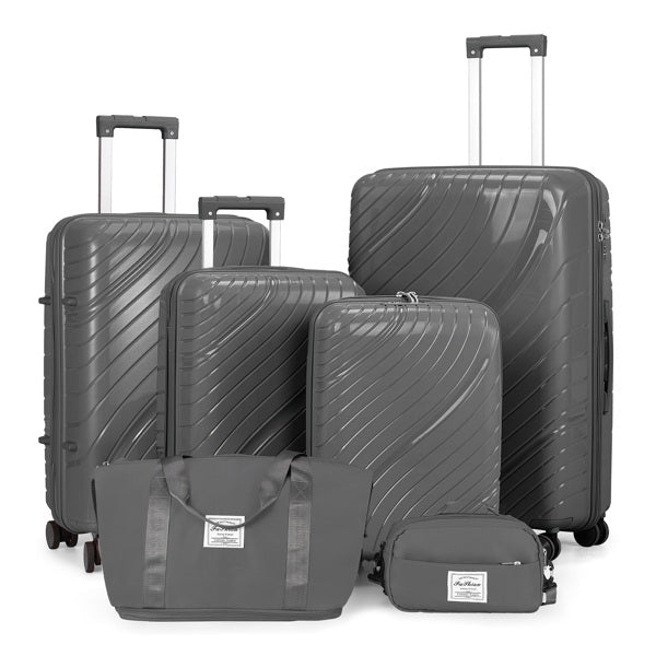 4-Piece Luggage Set with Handbags & Toiletry Kit – Durable Hard Shell Suitcases 18"/20"/24"/28" with Spinner Wheels, Travel Tote & Wash Bag – Dark Grey