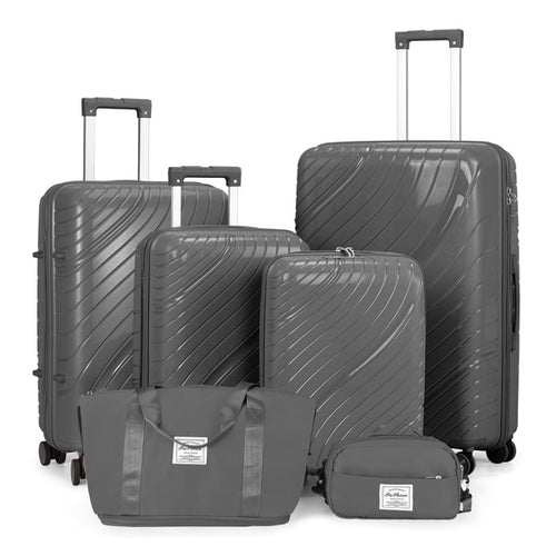 4-Piece Luggage Set with Handbags & Toiletry Kit – Durable Hard Shell Suitcases 18"/20"/24"/28" with Spinner Wheels, Travel Tote & Wash Bag – Dark Grey