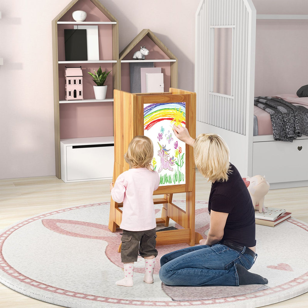 SEDOL 3-in-1 Montessori Learning Tower with Double-Sided Chalkboard & Whiteboard – Height-Adjustable Kitchen Helper Stool with Safety Rails and Anti-Tip Base