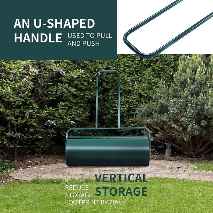 63 L Heavy-Duty Lawn Roller – Steel Garden Grass Roller with U‑Handle & Drain Plug