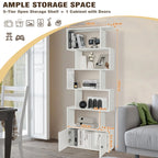 Industrial S-Shaped 5-Tier Bookcase with Cabinet