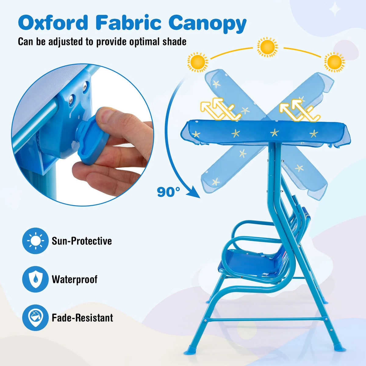 2-Seater Kids Swing Chair with Adjustable Canopy & Safety Belts
