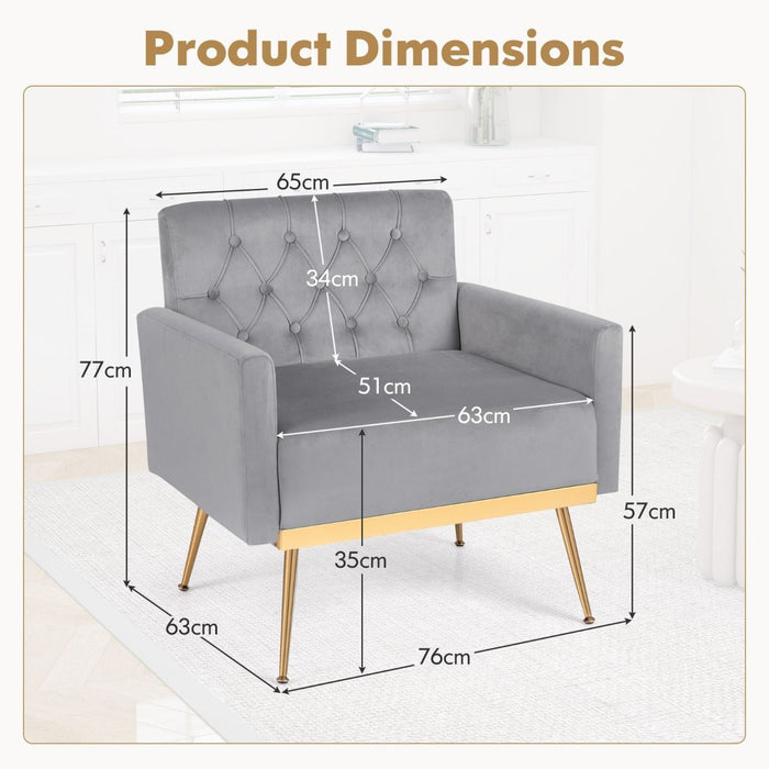 Modern Velvet Accent Chair with Button Tufted Back and Golden Metal Legs