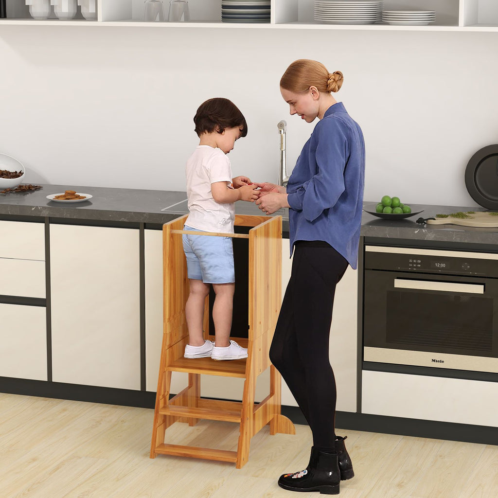 SEDOL 3-in-1 Montessori Learning Tower with Double-Sided Chalkboard & Whiteboard – Height-Adjustable Kitchen Helper Stool with Safety Rails and Anti-Tip Base