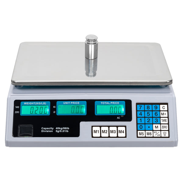 30–40kg  Digital Price Computing Scale – Vegetable & Retail Weighing Scale with Backlit LCD Display, 5g Precision & UK Plug – Silver & White