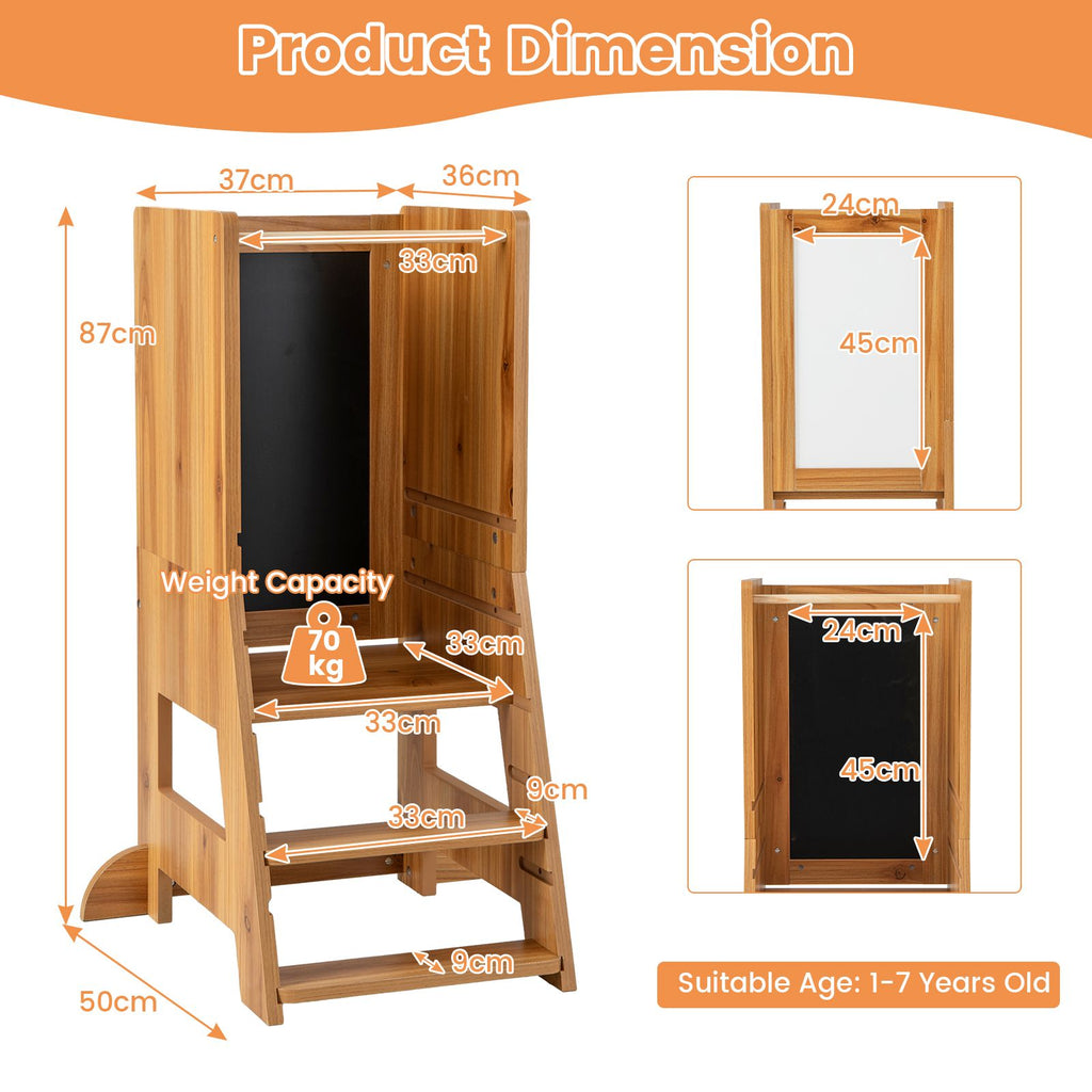 SEDOL 3-in-1 Montessori Learning Tower with Double-Sided Chalkboard & Whiteboard – Height-Adjustable Kitchen Helper Stool with Safety Rails and Anti-Tip Base
