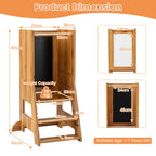 SEDOL 3-in-1 Montessori Learning Tower with Double-Sided Chalkboard & Whiteboard – Height-Adjustable Kitchen Helper Stool with Safety Rails and Anti-Tip Base