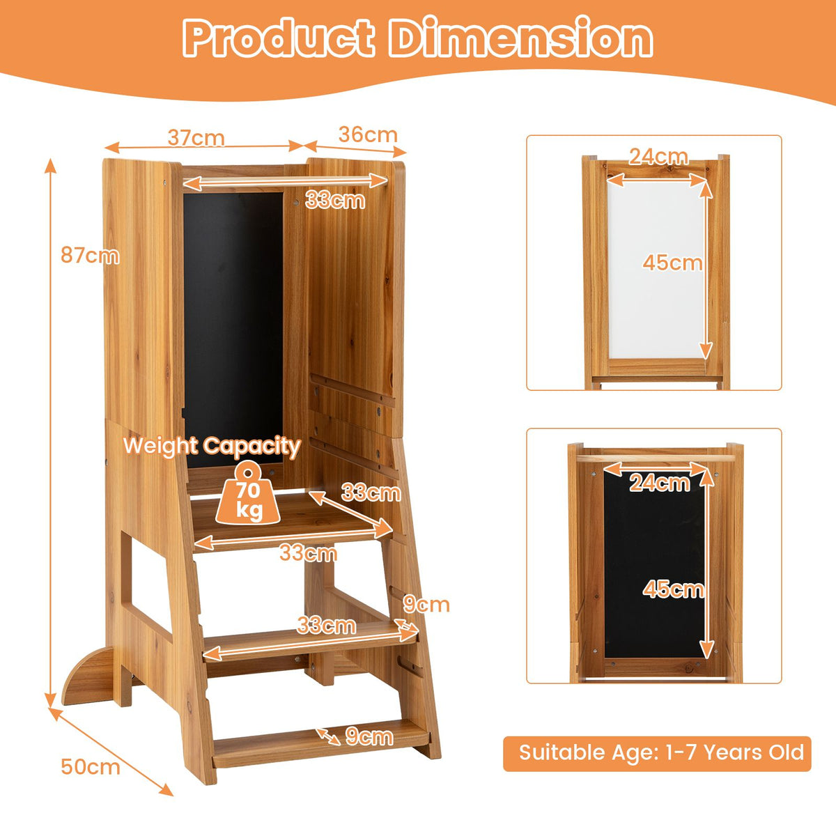 SEDOL 3-in-1 Montessori Learning Tower with Double-Sided Chalkboard & Whiteboard – Height-Adjustable Kitchen Helper Stool with Safety Rails and Anti-Tip Base