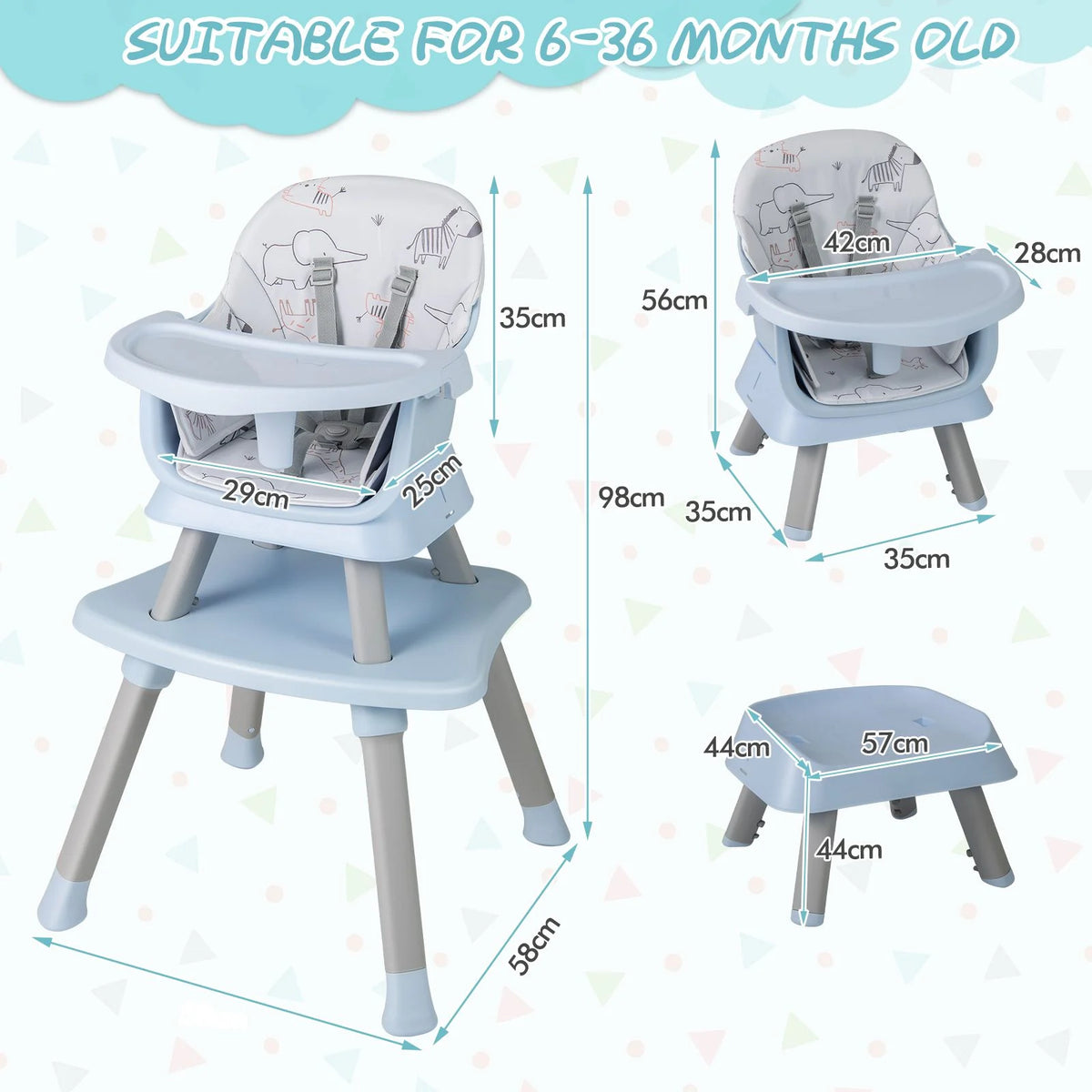 SEDOL 6-in-1 Ultimate Baby-to-Toddler High Chair & Activity Station with Building Block Tabletop Parental Booster Seat and Waterproof PU Leather Cushion – 25kg Capacity