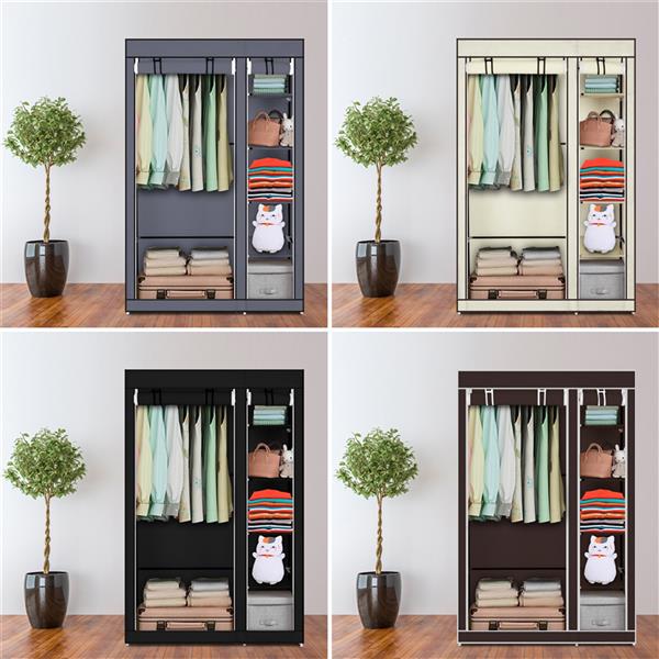 67" Portable Clothes Wardrobe – Fabric Closet with Hanging Rod (Black)