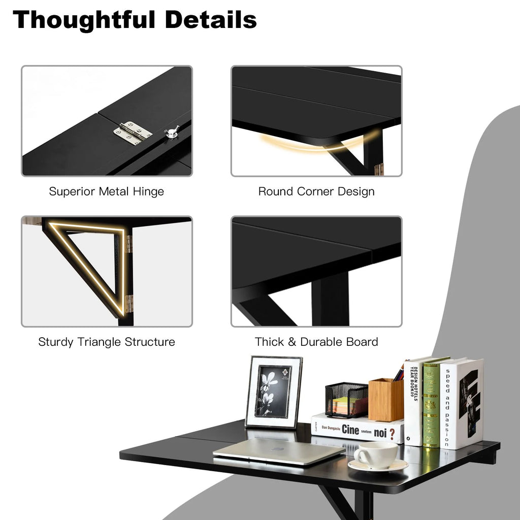 80 X 60 Cm Wall Mounted Folding Table Drop-Leaf Floating Writing Desk