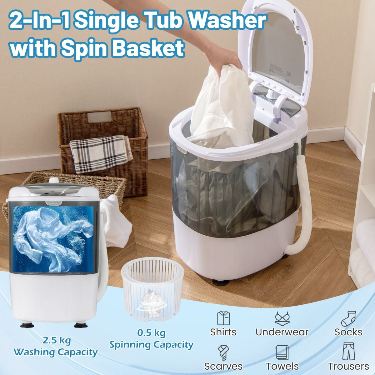 2-in-1 Mini Washer & Spin Dryer – Portable Semi-Auto Laundry for Flats, RVs, Dorms