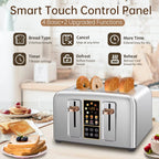 SEDOL 4 Slice Toaster Stainless Steel Digital Toaster with Touch LCD Display 7 Browning Levels and 6 Bread Mode Selection Extra Wide Slots for Bagels Artisan Sourdough 1500W UK Plug