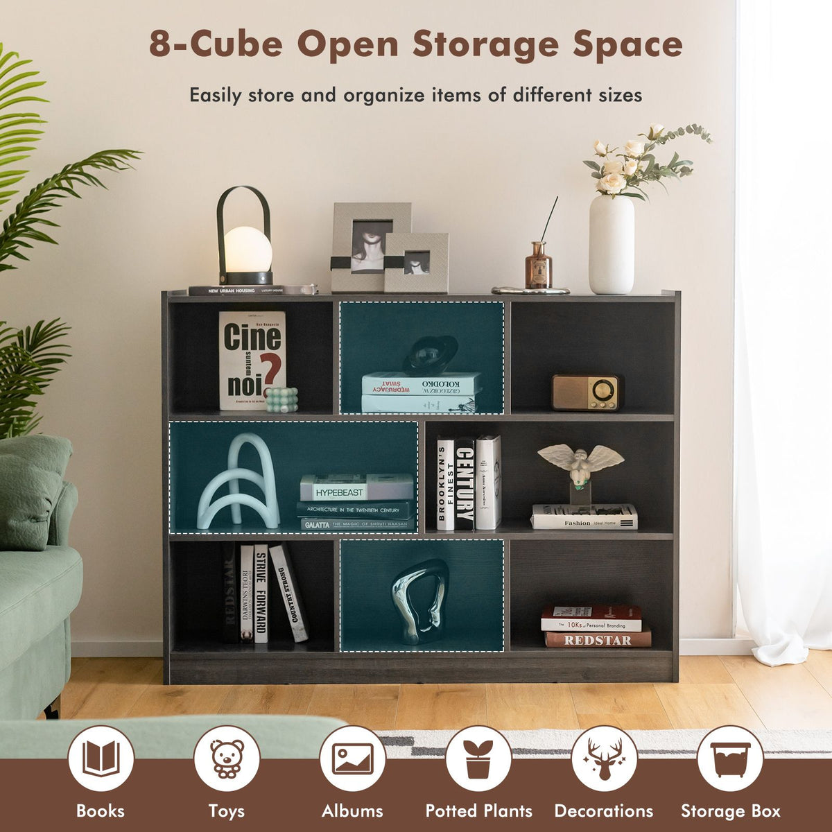 3-Tier Wooden Cube Bookcase with 8 Compartments