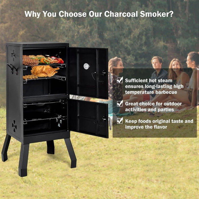 2-Layer Vertical Charcoal Smoker Oven