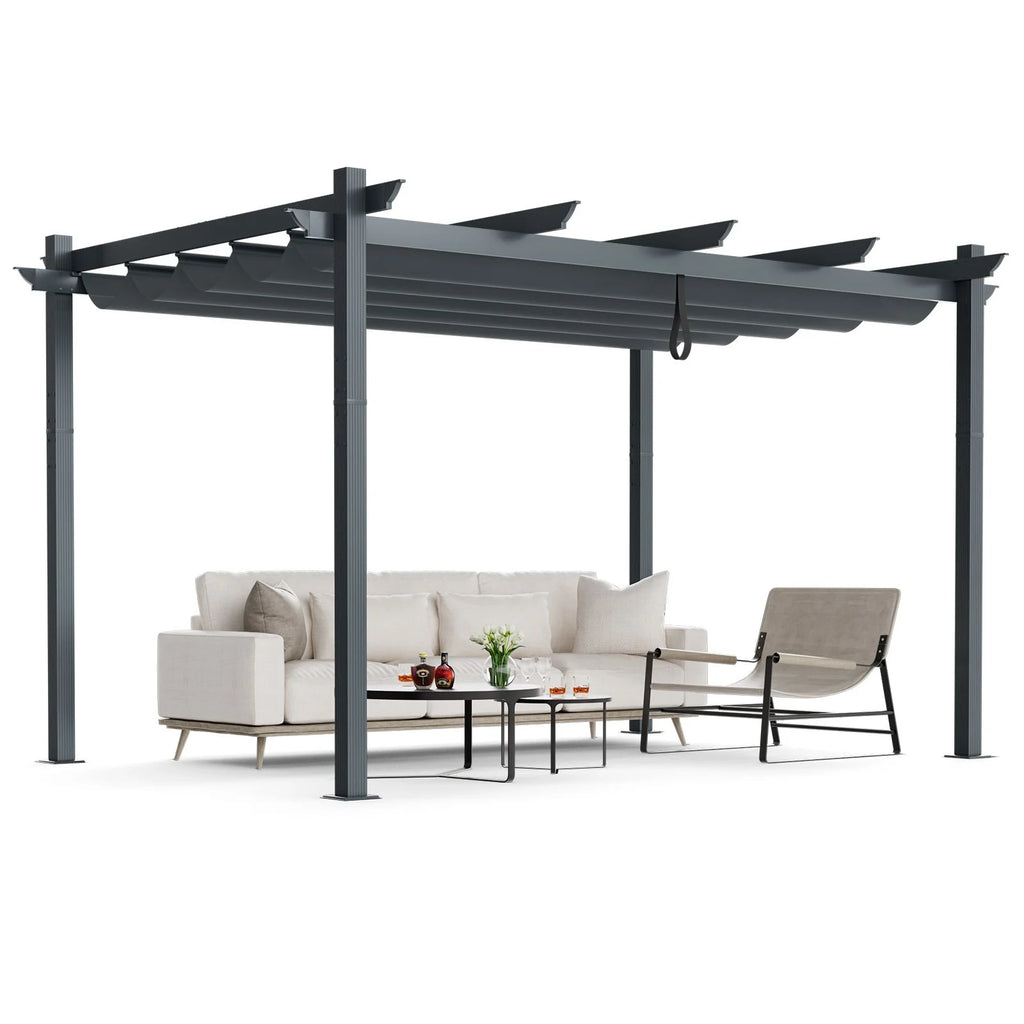 3x4m Outdoor Retractable Pergola with Adjustable Sun Shade Canopy