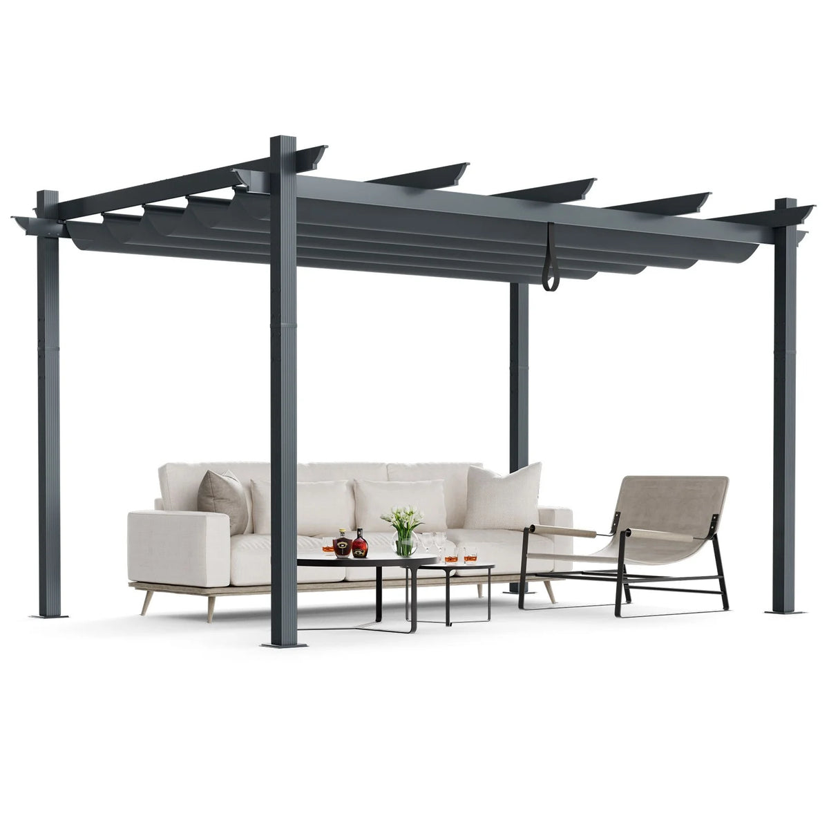 3x4m Outdoor Retractable Pergola with Adjustable Sun Shade Canopy