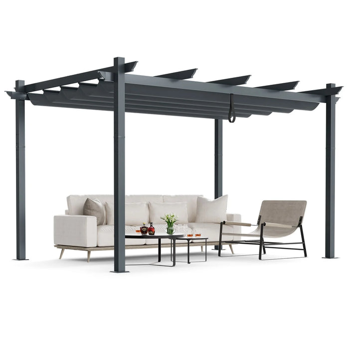 3x4m Outdoor Retractable Pergola with Adjustable Sun Shade Canopy