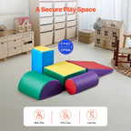 SEDOL 5-Piece Foam Climbing Blocks Soft Play Activity Set Indoor Montessori Crawl and Slide Playset with Anti-Slip Velcro and PU Leather for Toddlers and Babies
