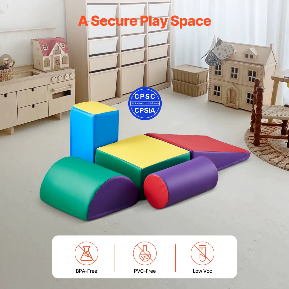 SEDOL 5-Piece Foam Climbing Blocks Soft Play Activity Set Indoor Montessori Crawl and Slide Playset with Anti-Slip Velcro and PU Leather for Toddlers and Babies