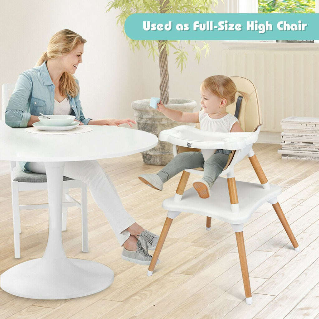 SEDOL 4-in-1 Mid-Century Modern Baby High Chair & Integrated Play Table Set with Solid Beech Legs 5-Point Safety Harness and Adjustable 4-Position Tray