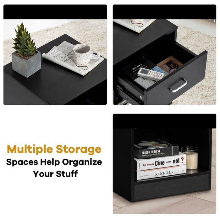 2-Tier Nightstand with Drawer and Open Component