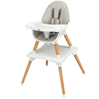 SEDOL 4-in-1 Mid-Century Modern Baby High Chair & Integrated Play Table Set with Solid Beech Legs 5-Point Safety Harness and Adjustable 4-Position Tray