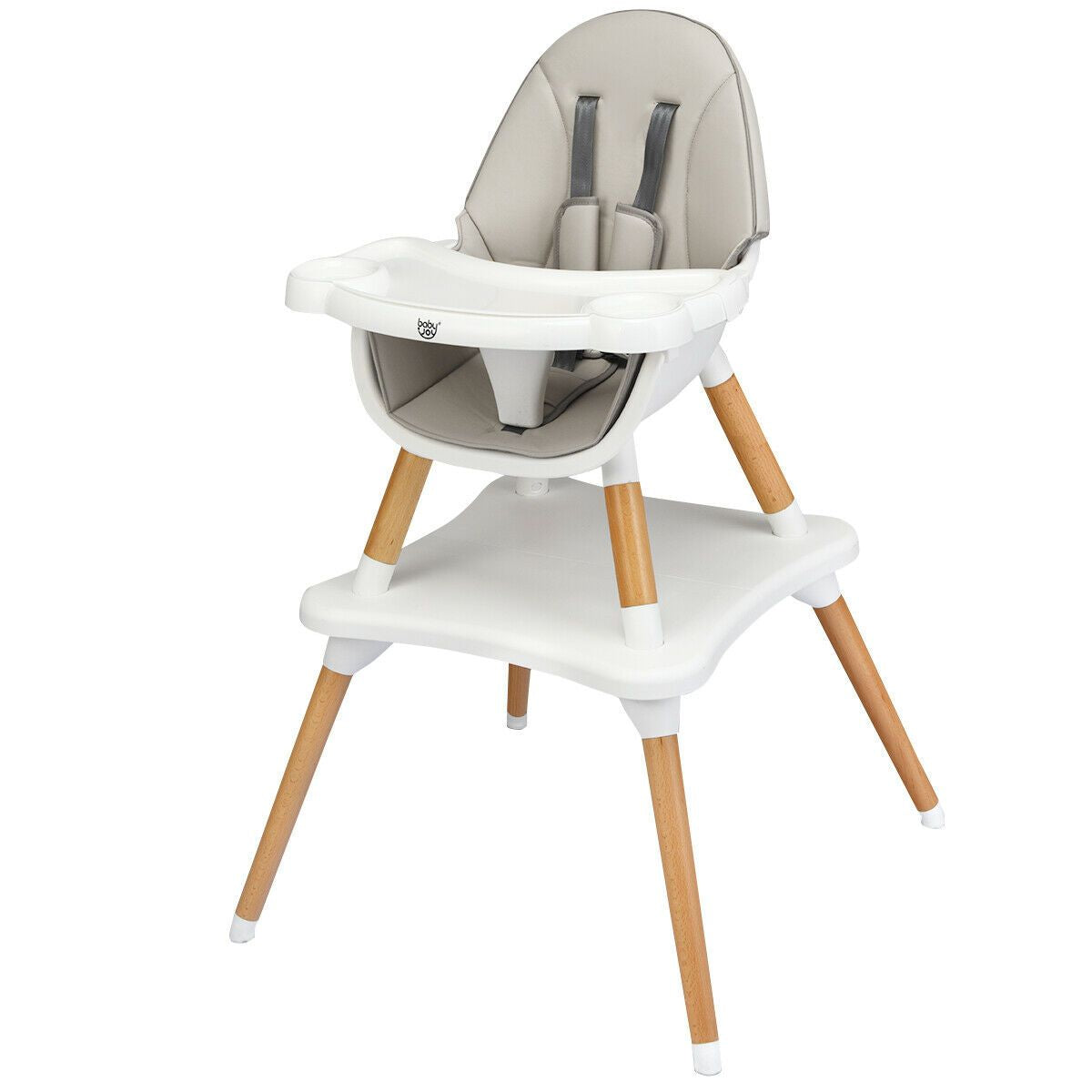SEDOL 4-in-1 Mid-Century Modern Baby High Chair & Integrated Play Table Set with Solid Beech Legs 5-Point Safety Harness and Adjustable 4-Position Tray