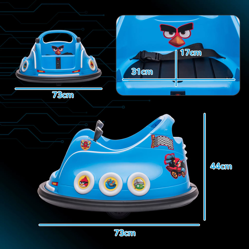 SEDOL Licensed Angry Birds 12V Kids Bumper Car with Dual Joysticks 360° Spin Waltz Car Parental Remote Control and Integrated USB Multimedia System