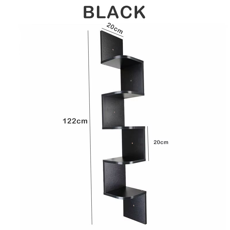 SEDOL Floating Corner Shelf Modern 3 and 5 Tier Wall Mounted Bookshelf Wooden Zigzag Storage Organizer for Bedroom Living Room Kitchen Display Wall Decor