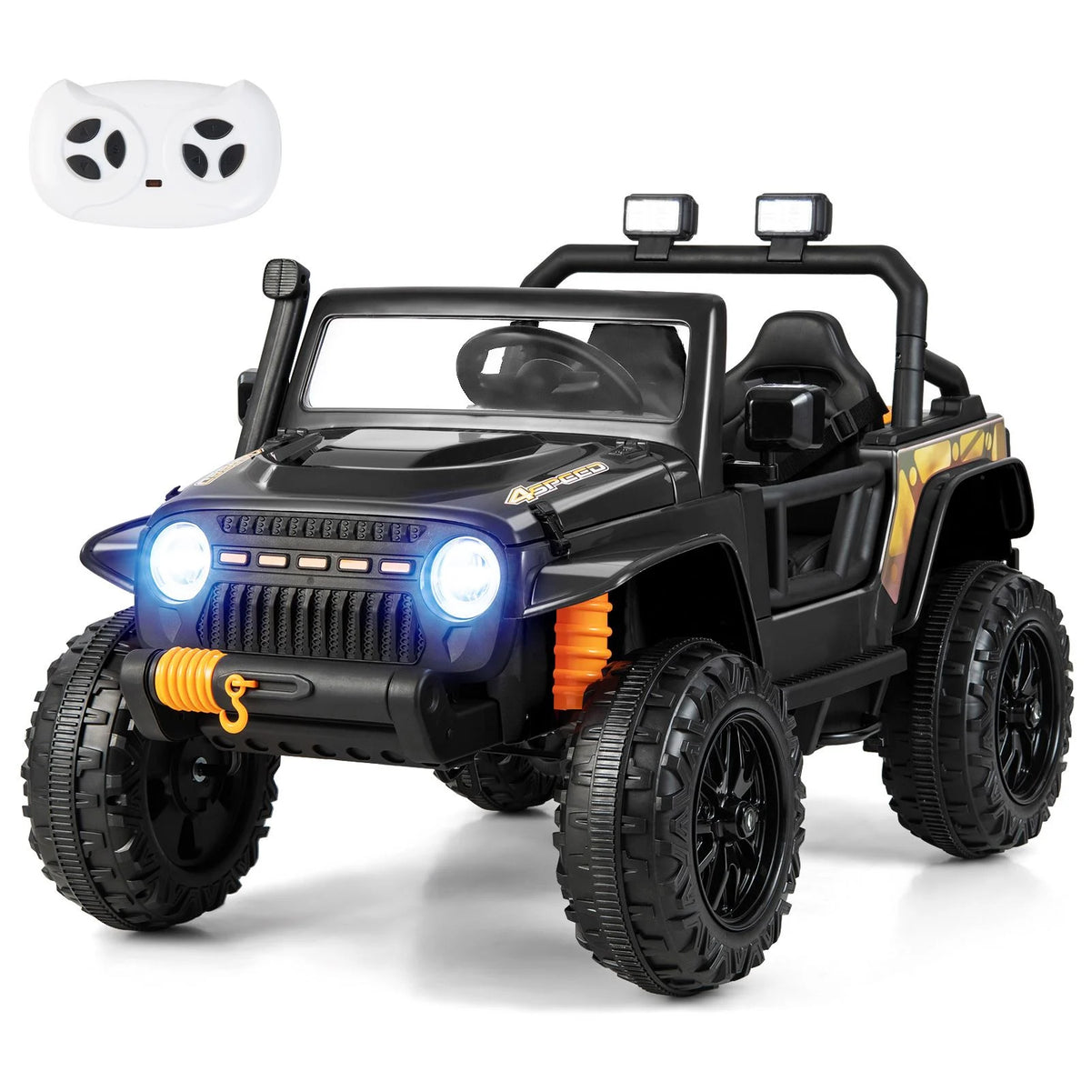SEDOL 12V Parent-Child Ride-On Truck with 100kg High-Capacity Load High-Torque Dual Motors Parental Remote Control and Integrated Adult Seat with Folding Foot Pedals