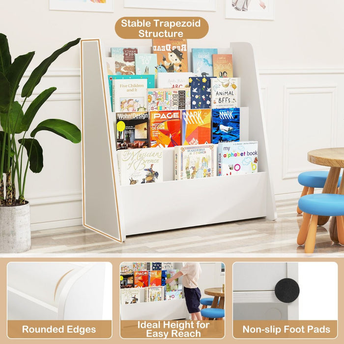 4-Tier Kids Bookshelf with Deep Compartments for Kids Bedroom