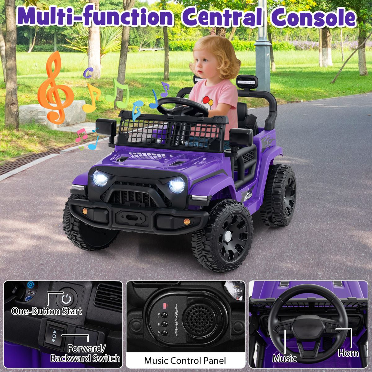 SEDOL 12V Electric Ride-On Truck for Kids with Parental Remote Control Dual 25W Motors All-Terrain Shock Absorbers LED Headlights and Soft-Start Safety System