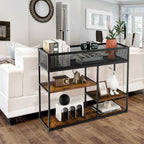 4-Tier Console Table with Wire Basket and Storage Shelves