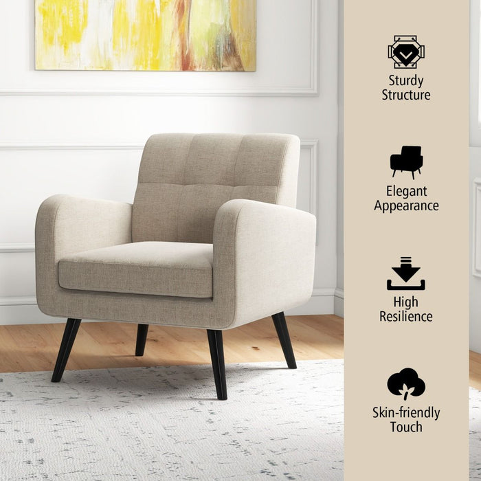 Mid-Century Modern Upholstered Accent Chair with Rubber Wood Legs