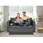 2-Seater PU Leather Accent Tub Sofa Loveseat with Pillows