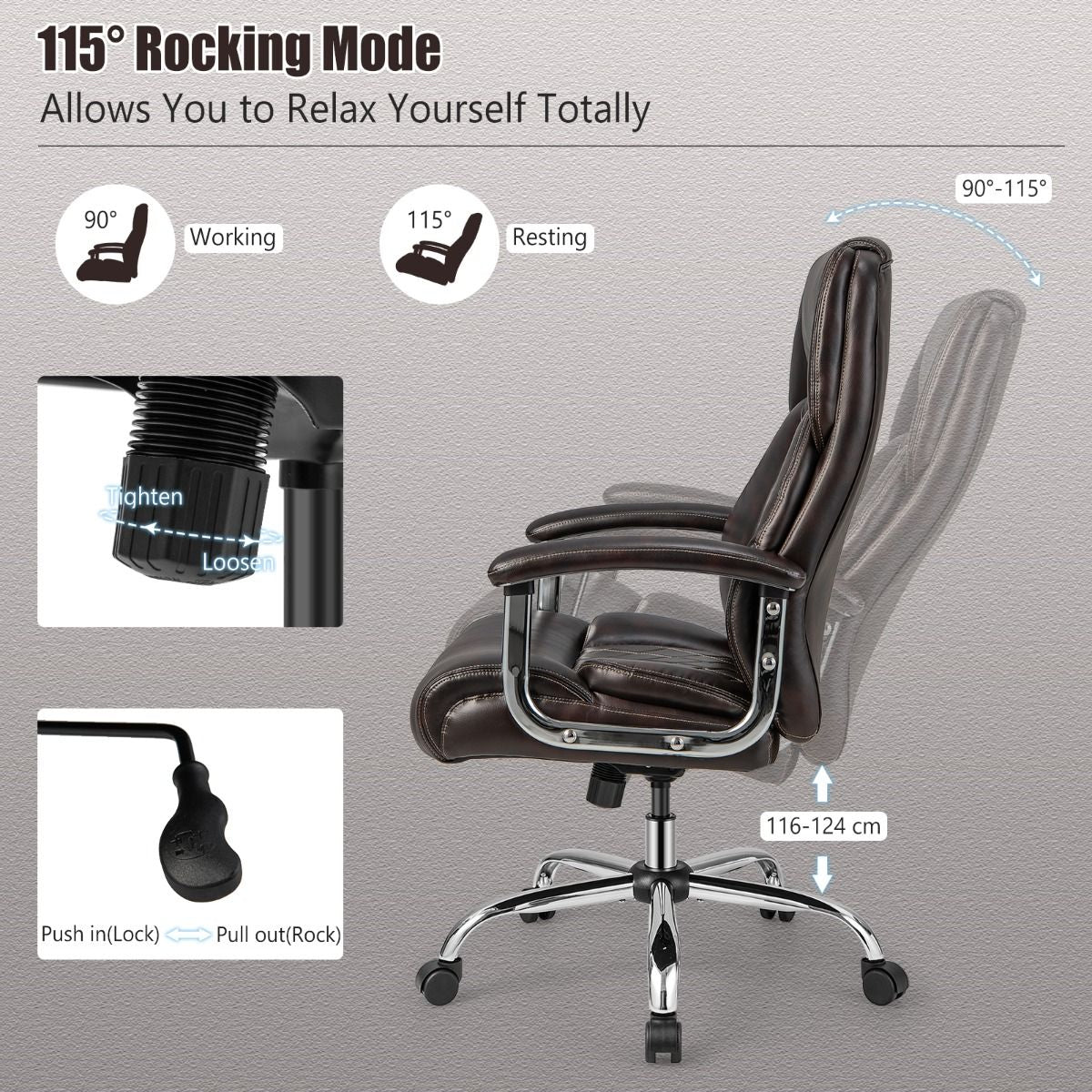 Leather Office Chair with Rocking Mode and Armrests