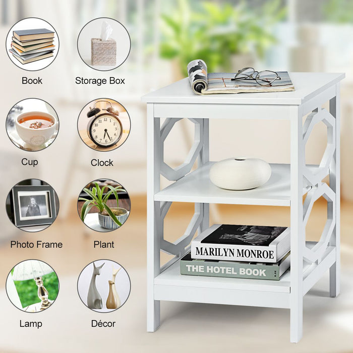 3-Tier Bedside Table with Storage Shelves for Living Room Bedroom