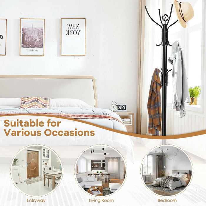 Modern Freestanding Metal Coat Stand with 12 Hooks