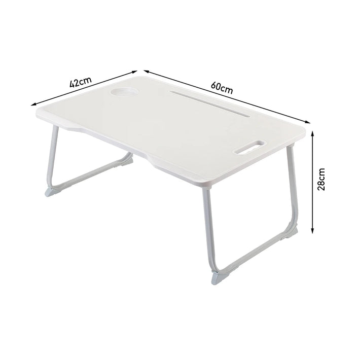Foldable Laptop Bed Desk – Portable Ivory White Lap Table with Drawer, Cup Holder & Tablet Slot