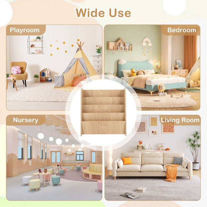4-Tier Kids Bookshelf with Deep Compartments for Kids Bedroom