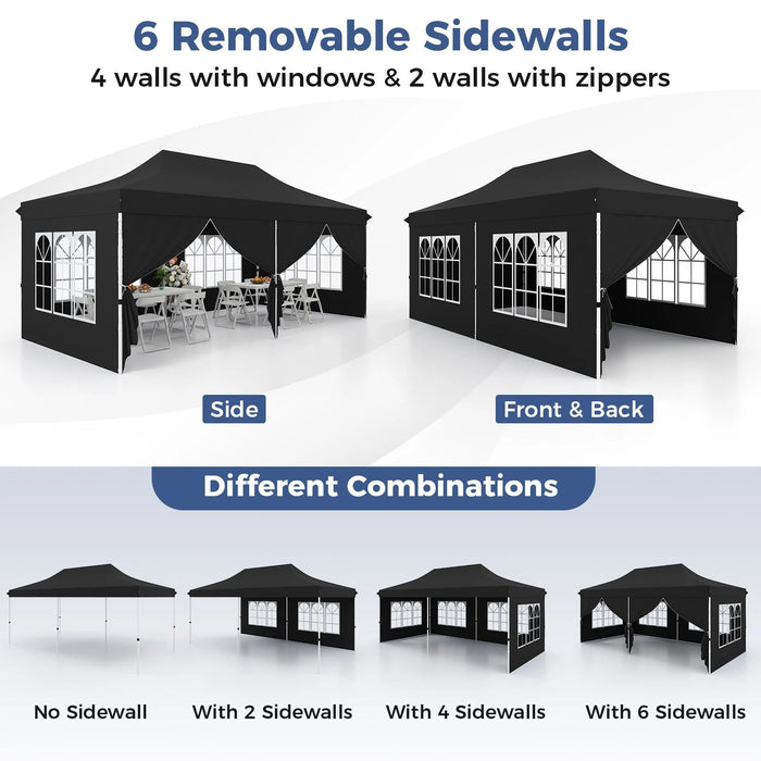 Pop-Up Canopy Gazebo Tent with 6 Removable Sidewalls & Carry Bag