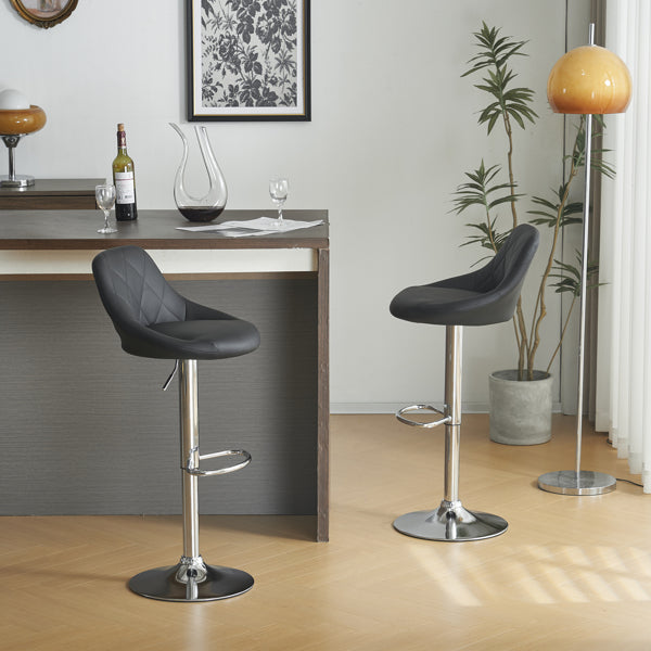 Adjustable PU Leather Counter & Bar Stool Set of 2 – Swivel 360°, Gas‑lift Height, Backrest, Footrest – Black