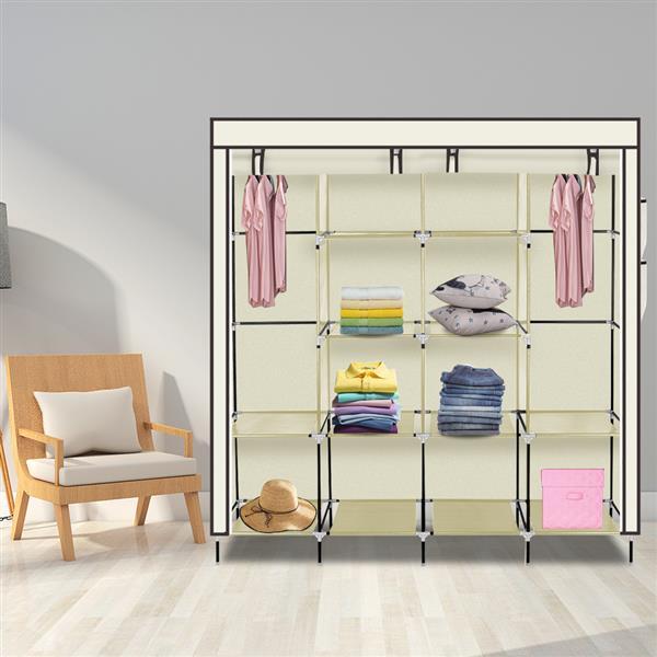 67" Portable Clothes Wardrobe – 12-Shelf Fabric Closet Organiser (Beige)