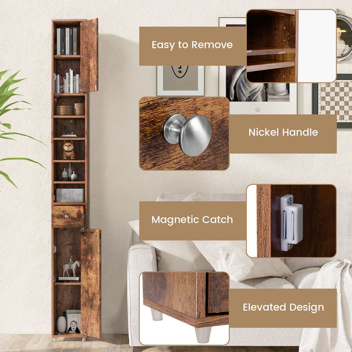 180CM Tall Freestanding Bathroom Cabinet with 2 Doors and 1 Drawer