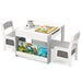 4 in 1 Kids Table and Chairs Set with Reversible Tabletop and Bookshelves