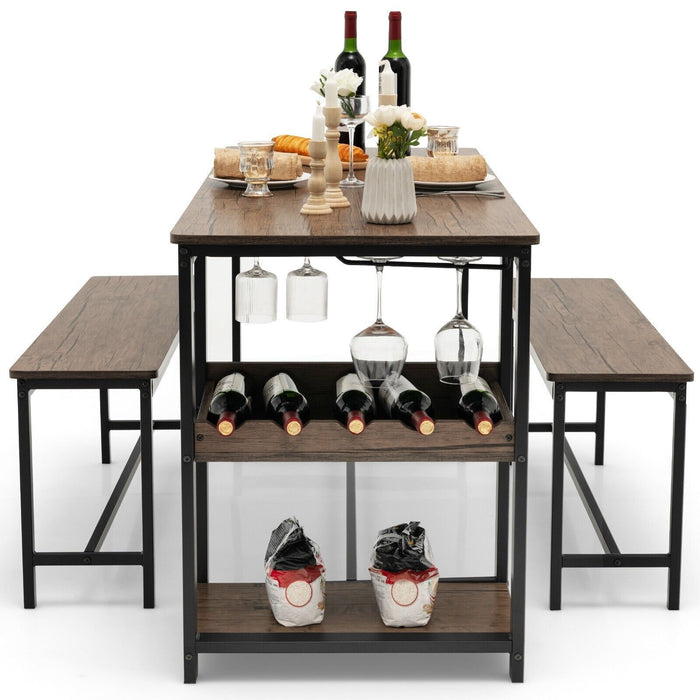 3 Pieces Kitchen Dining Set with Storage Rack