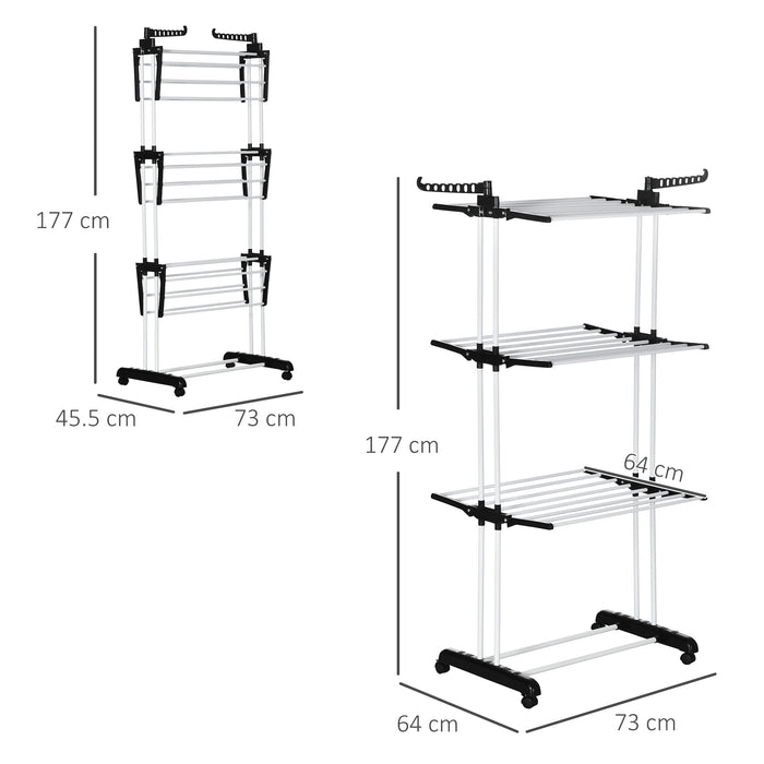 Foldable Clothes Drying Rack – 3-Tier Steel Garment Dryer with Wheels