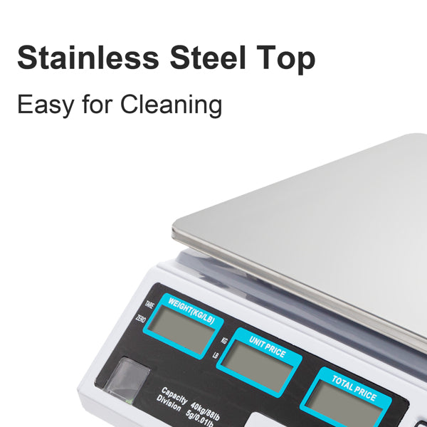 30–40kg  Digital Price Computing Scale – Vegetable & Retail Weighing Scale with Backlit LCD Display, 5g Precision & UK Plug – Silver & White
